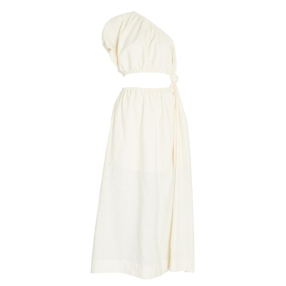 Farm Rio Off White One Shoulder Maxi Dress M Cutout Linen Blend Clean Chic New - Picture 8 of 10